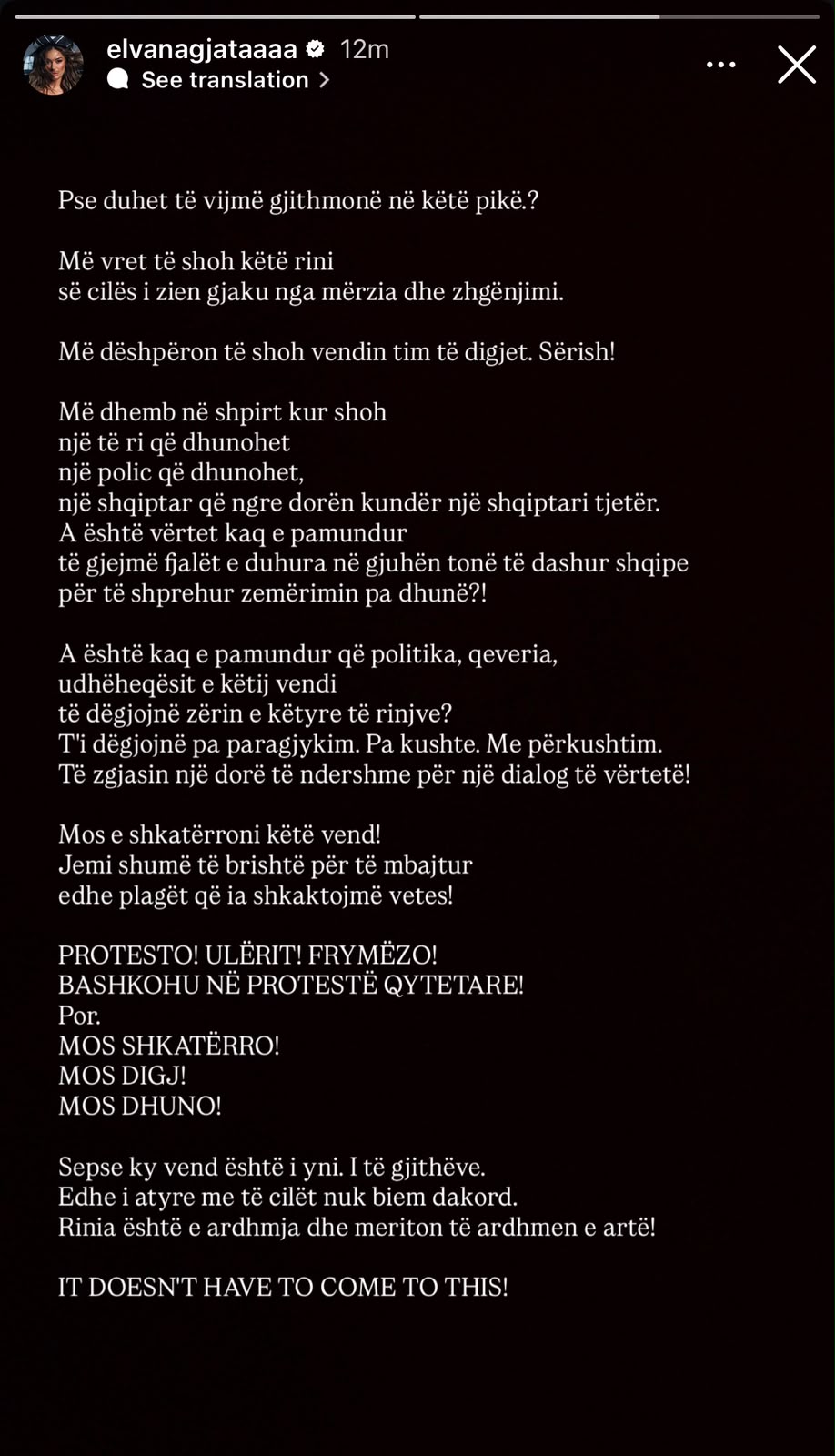 Elvana reagon për situatën në Tiranë  Mos e shkatërroni 